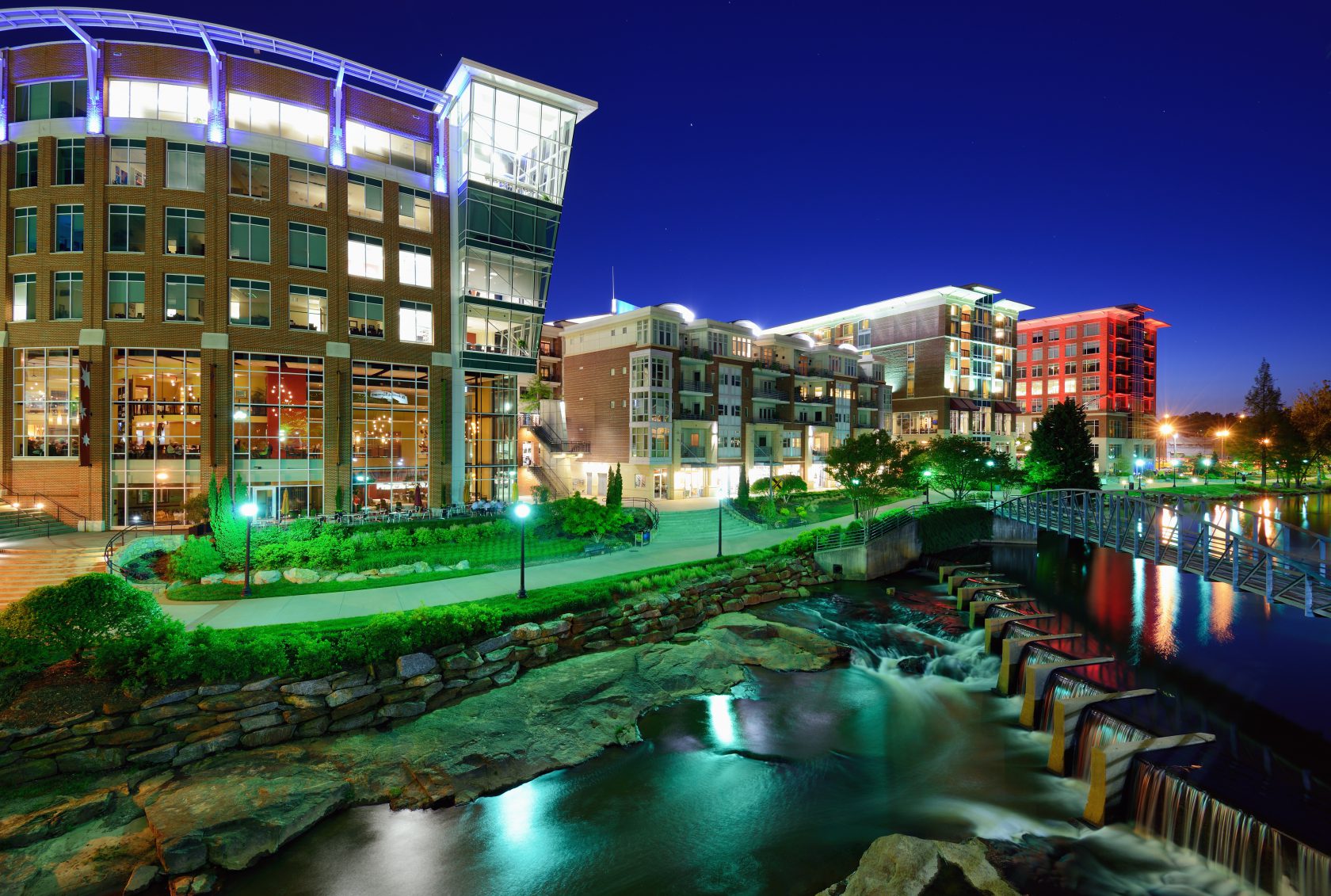 Downtown Greenville at Nigth with Reedy River
